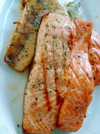 High angle view of fish served in plate