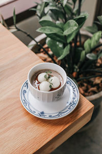 High angle view of drink on table