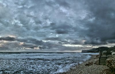 Scenic view of sea against cloudy sky