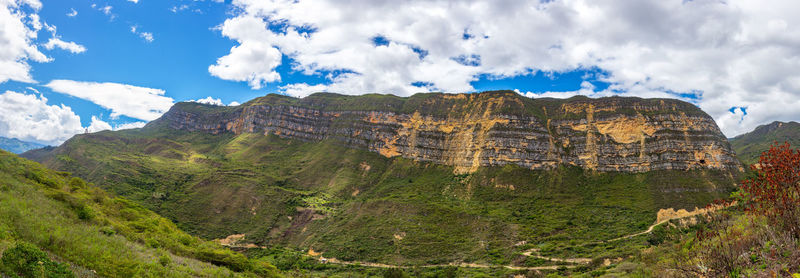 Scenic view of mountains against cloudy sky