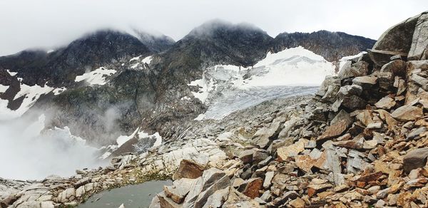 Scenic view of snowcapped mountains against sky