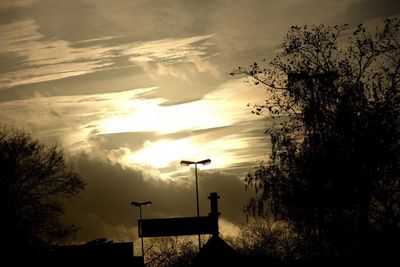 Low angle view of silhouette trees against sky