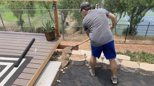 Rear view of man standing in yard