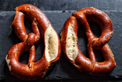 Close-up of pretzel on table