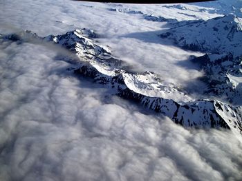 Scenic view of snow covered mountains