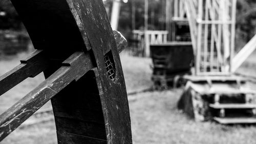 Close-up of old metal chain on field