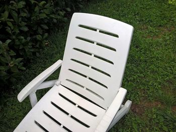 High angle view of seat on grass