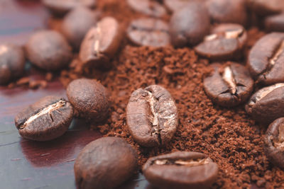 Close-up of coffee beans on table