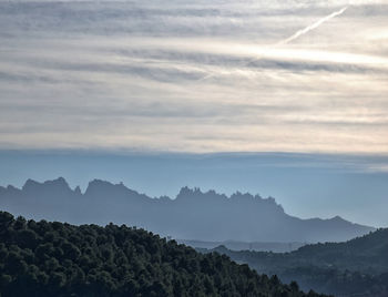 Scenic view of mountains against sky during sunset