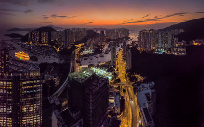 Aerial view of city at night