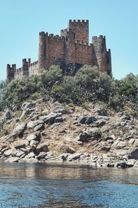 Low angle view of fort against clear sky