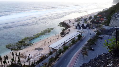 High angle view of road by sea