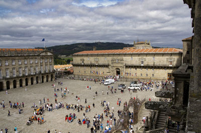 High angle view of people in city