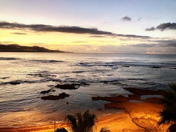 Scenic view of sea against sky during sunset