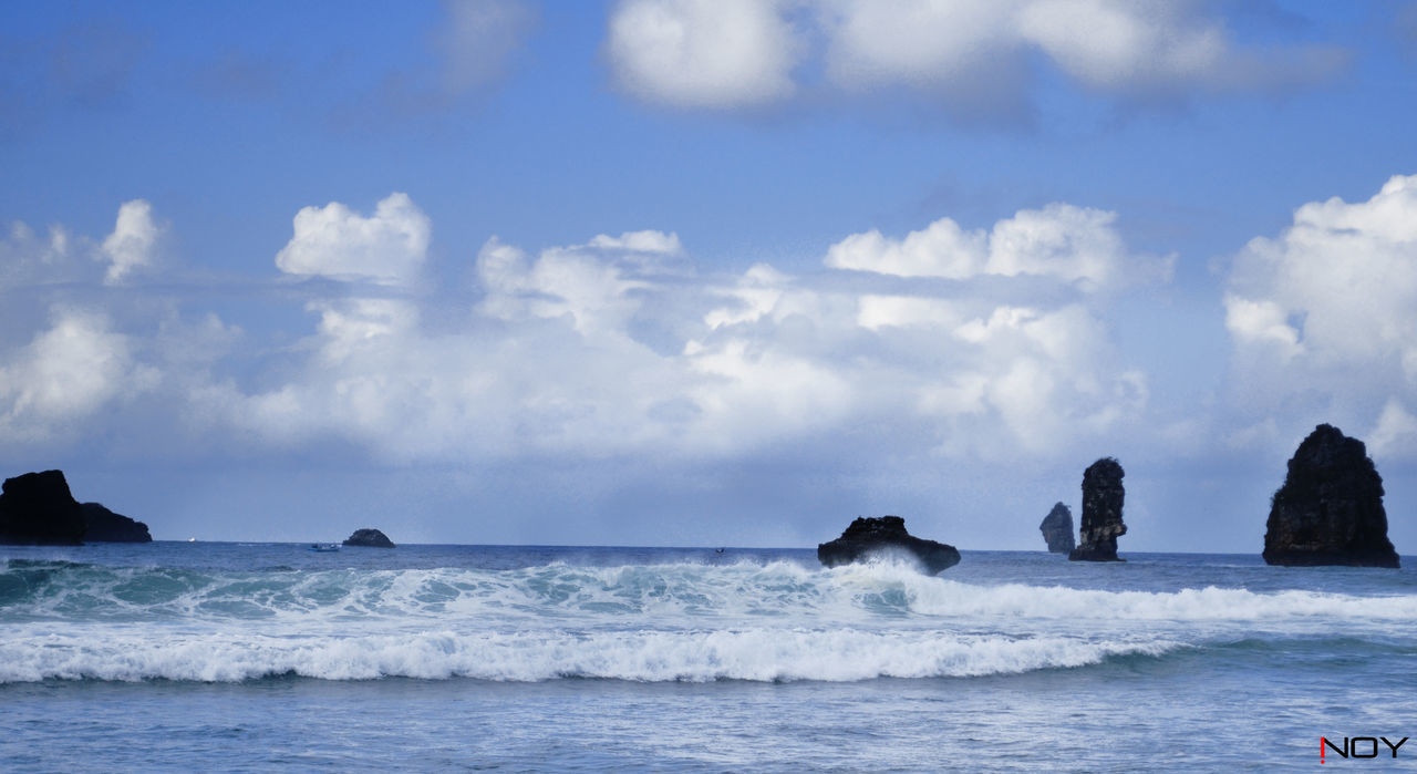 SCENIC VIEW OF SEA WITH ROCKS IN BACKGROUND