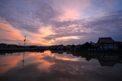 Scenic shot of calm lake at sunset