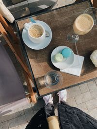 High angle view of coffee on table