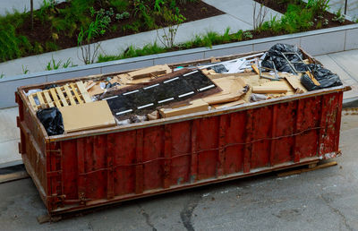 High angle view of abandoned box