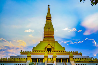 Low angle view of temple building against sky