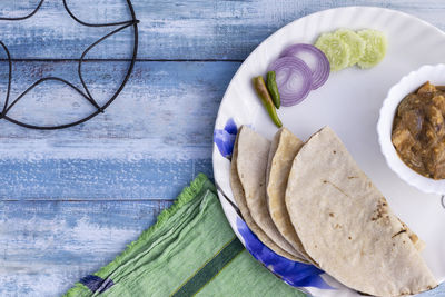 High angle view of food on table