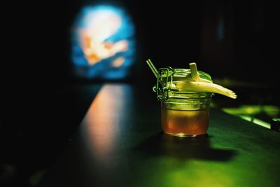 Close-up of drink in mason jar on table