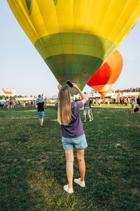 Hot air balloons in sky