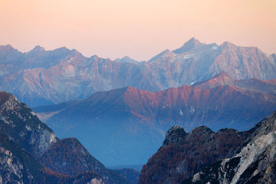 Scenic view of mountains against sky during sunset