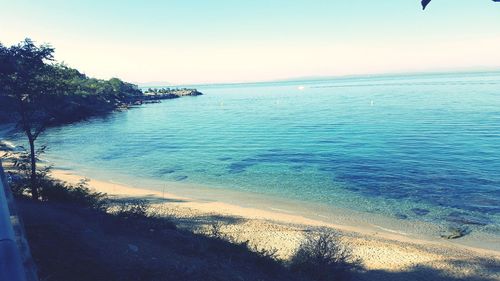 Scenic view of sea against clear sky