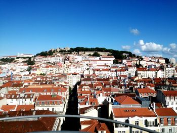 Residential district against blue sky