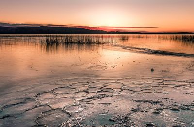 Scenic view of sunset over sea