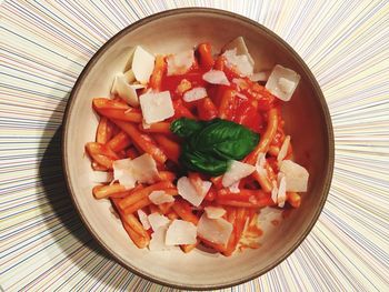 High angle view of chopped vegetables in bowl