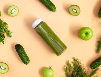 High angle view of green fruits on table