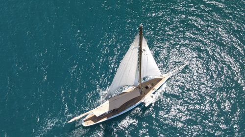 High angle view of boat in sea