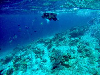 Person swimming underwater in sea