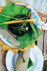 High angle view of food on table