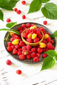 Close-up of strawberries on table