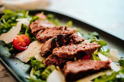 Close-up of chopped meat on plate