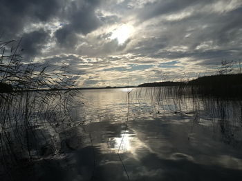 Scenic view of calm lake against sky