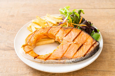 Close-up of food in plate on table