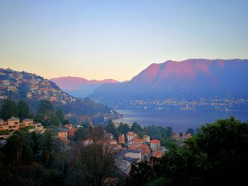 Scenic view of mountains against sky at sunset