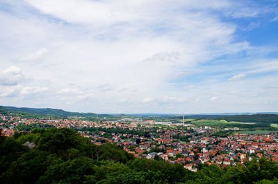 High angle view of cityscape against sky