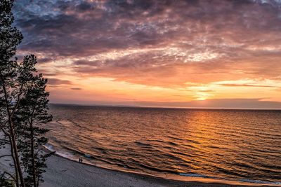 Scenic view of sea against orange sky