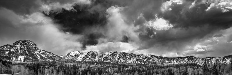 Panoramic view of snowcapped mountains against sky