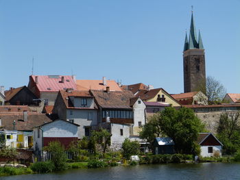 Residential buildings against clear sky