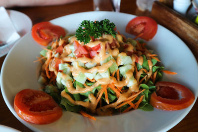 High angle view of meal served in plate