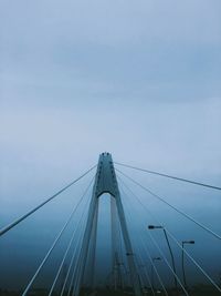 Low angle view of suspension bridge against sky