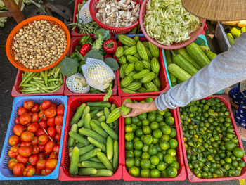 High angle view of fruits for sale in market