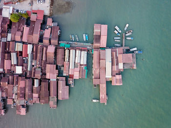 High angle view of commercial dock by river