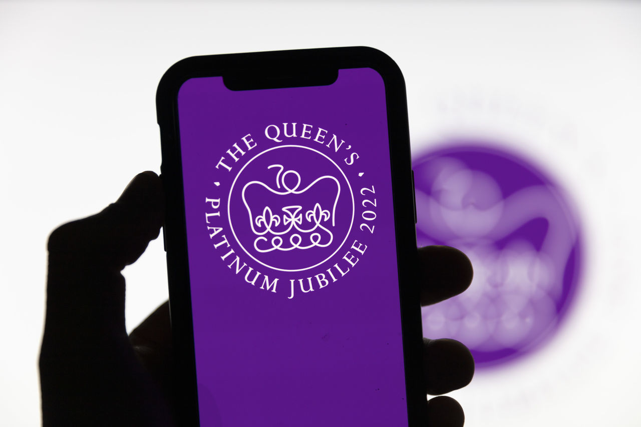 purple, font, communication, violet, technology, wireless technology, hand, smartphone, portable information device, one person, mobile phone, adult, internet, text, holding, silhouette, cartoon, computer network, symbol