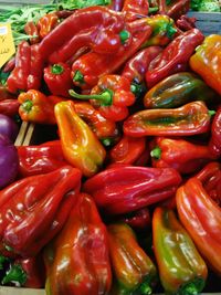Full frame shot of red chili peppers for sale in market